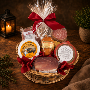 Brotzeitkorb Nr. 1 Herzhaft mit Wurst + Schinken